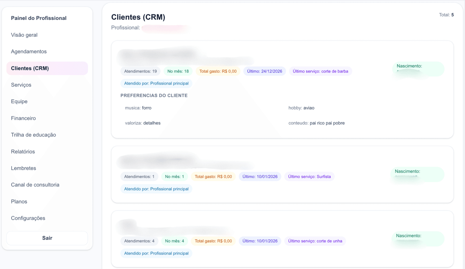 CRM com histórico completo